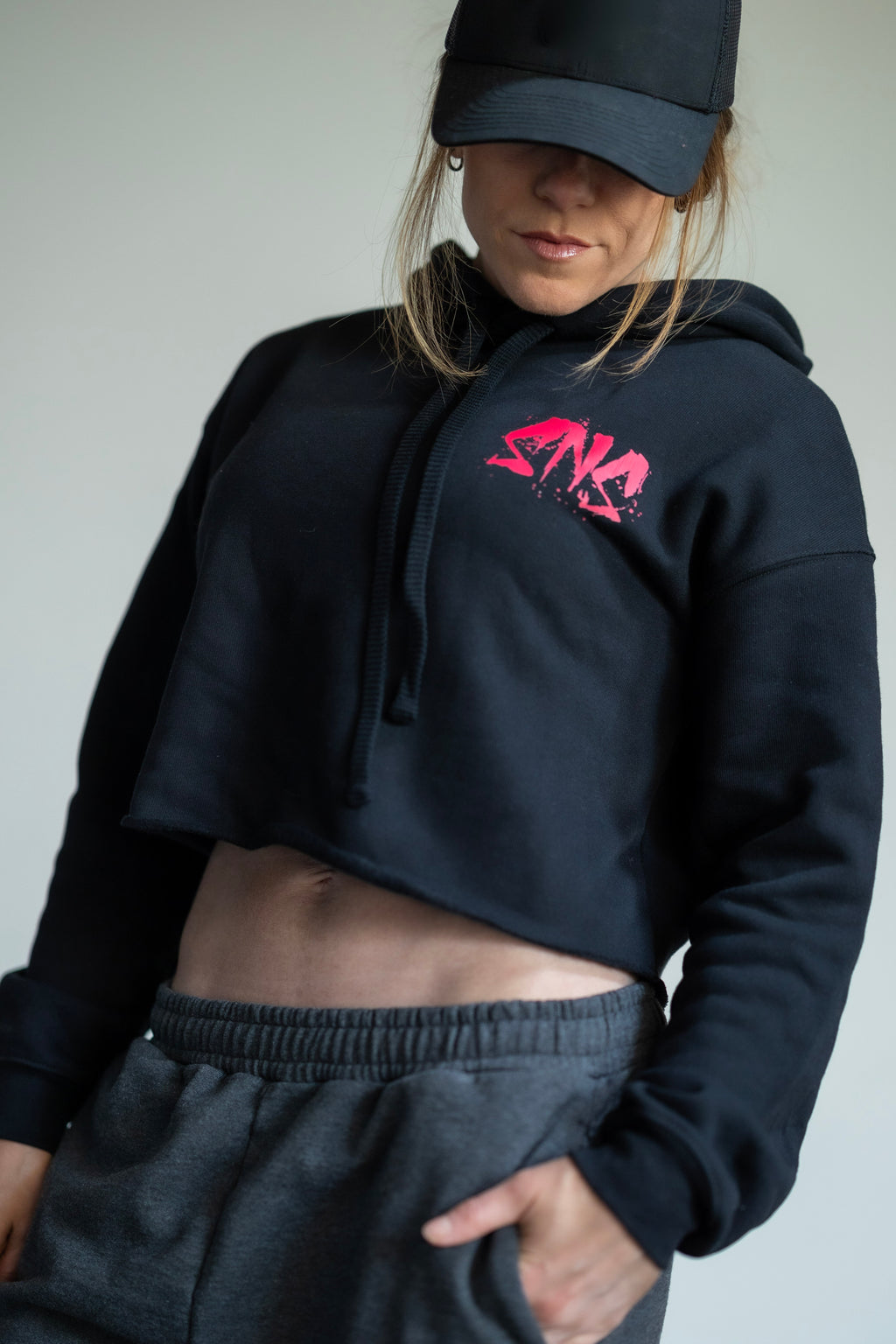 Ladies hot pink SNS crop top