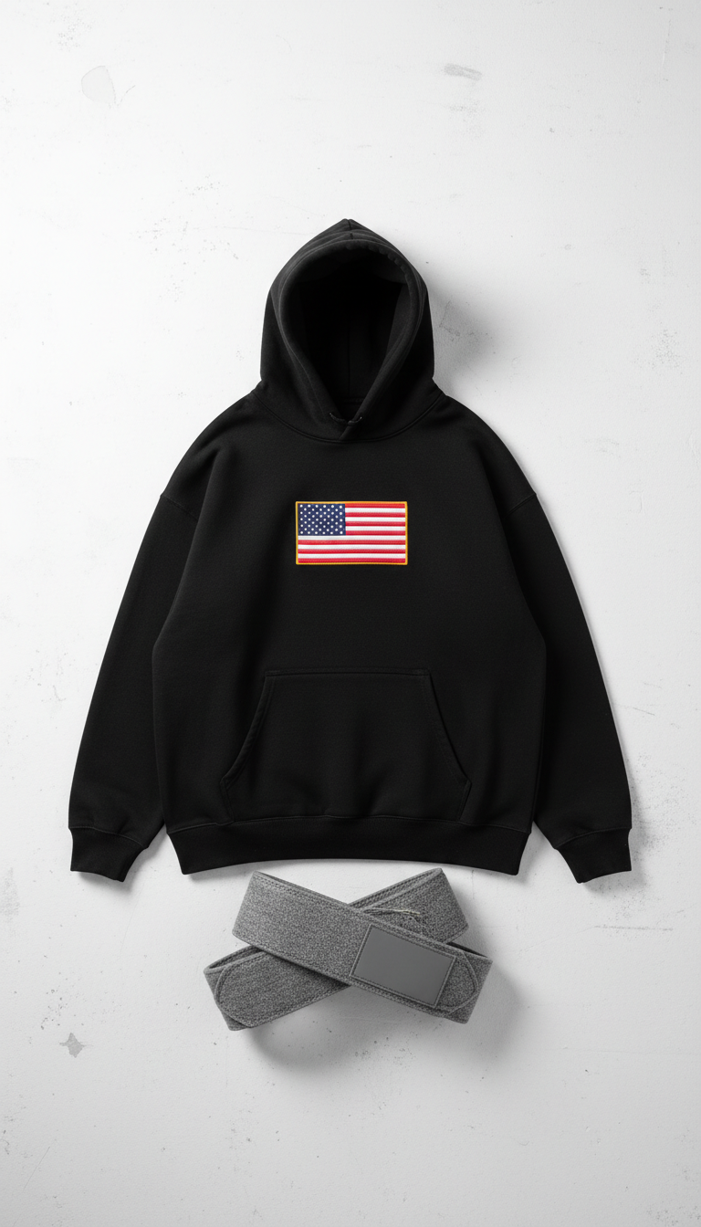 Oversized Hoodie Iron Black With Flag Patch